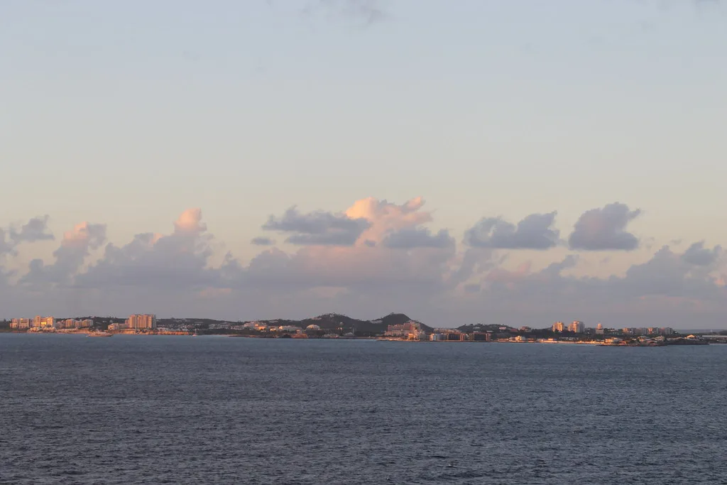 Sunset over a Caribbean shoreline