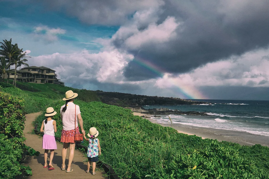 Coastal path and rainbow on Maui, Hawaii