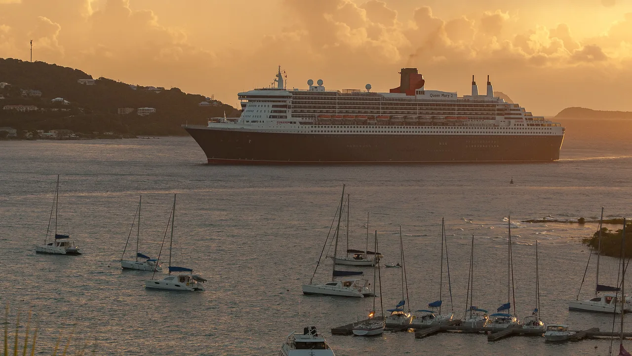 Queen Mary 2 arriving at Road Harbour- Tortola, BVI