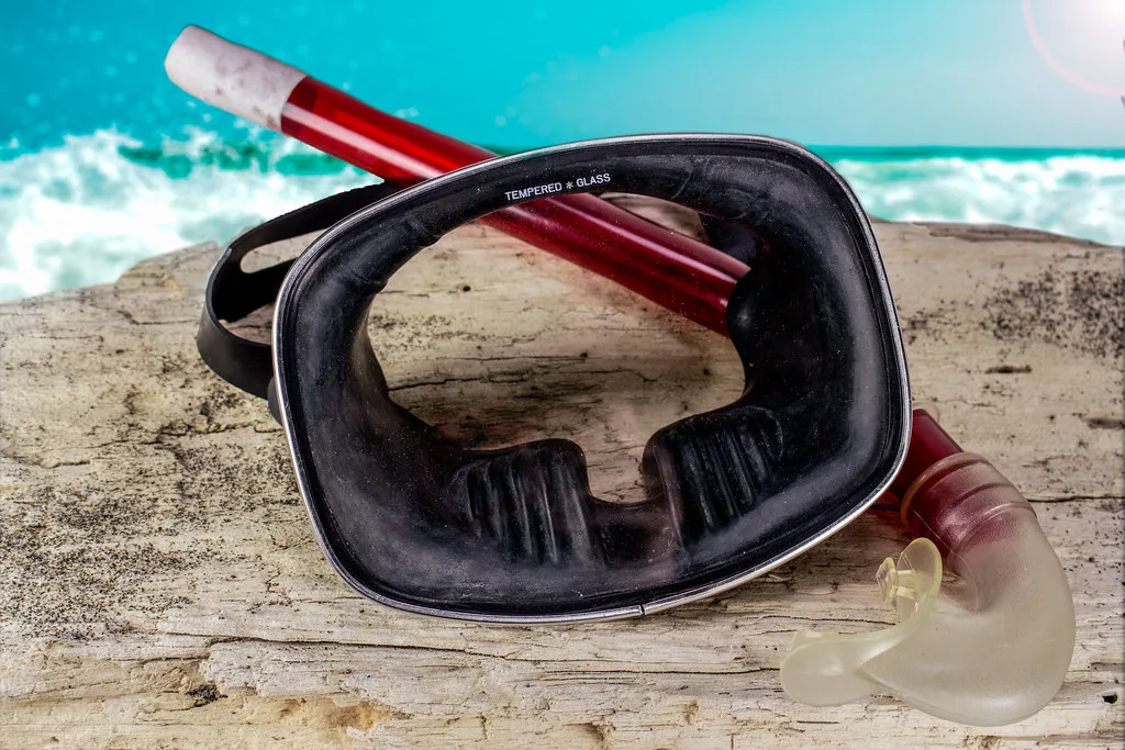 Scuba mask with a snorkel attached