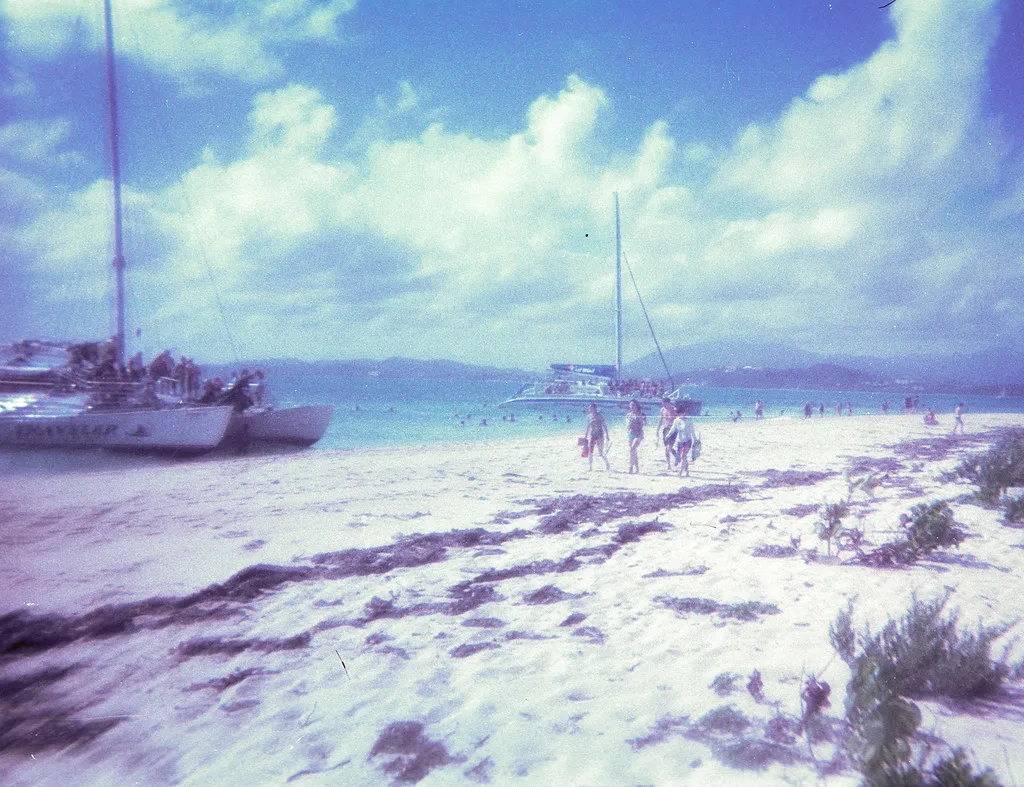 Catamarans pulled up on Icacos Island, Puerto Rico