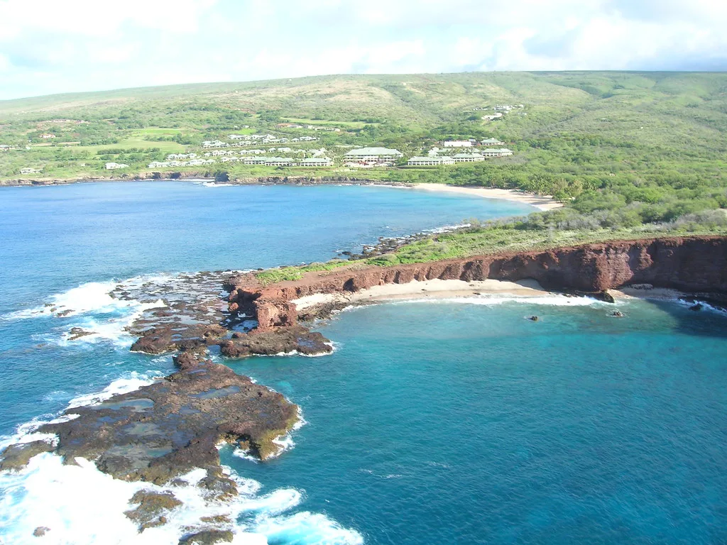 Hulopoe Bay and Puu Pehe on Lanai, Hawaii, Maui