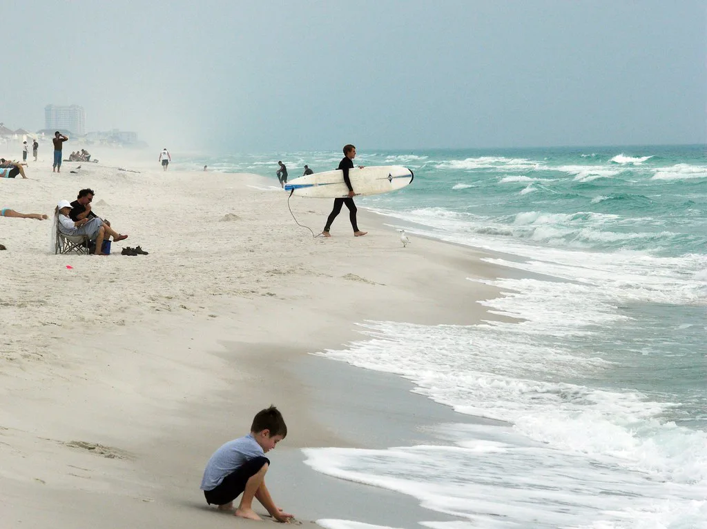 Surf and beachgoers on the Pensacola coast, Florida