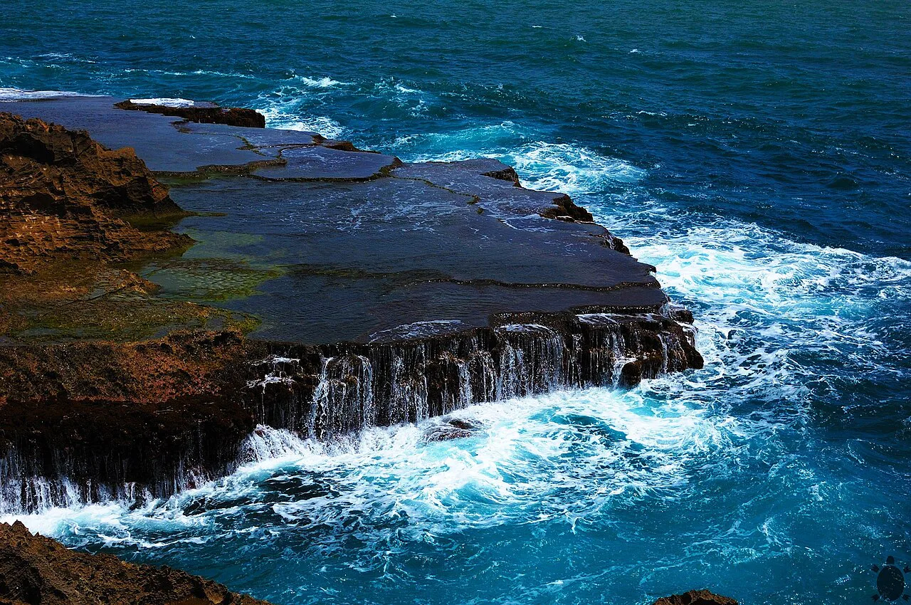 Waves breaking on the rocky north coast at Isabela, Puerto Rico