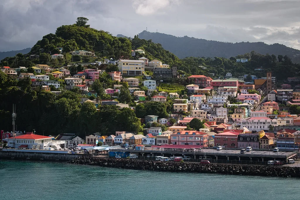 Hillside town and harbour after the rain
