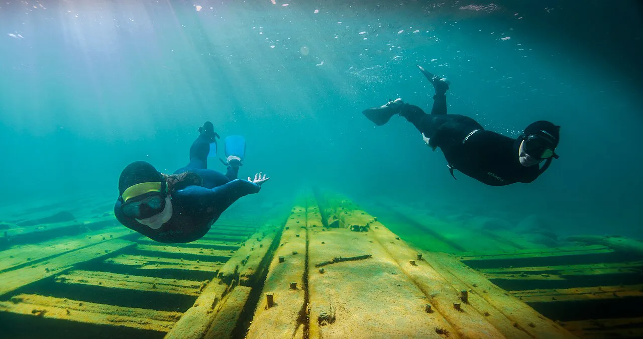 Snorkelers over a shipwreck in a national marine sanctuary