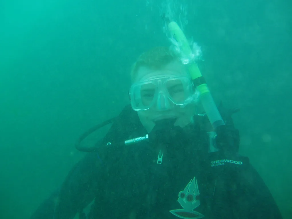 Diver in a mask and snorkel underwater