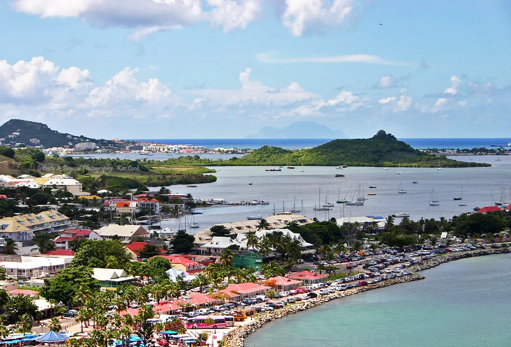 St Maarten with the Volcanic island of Saba on the horizon